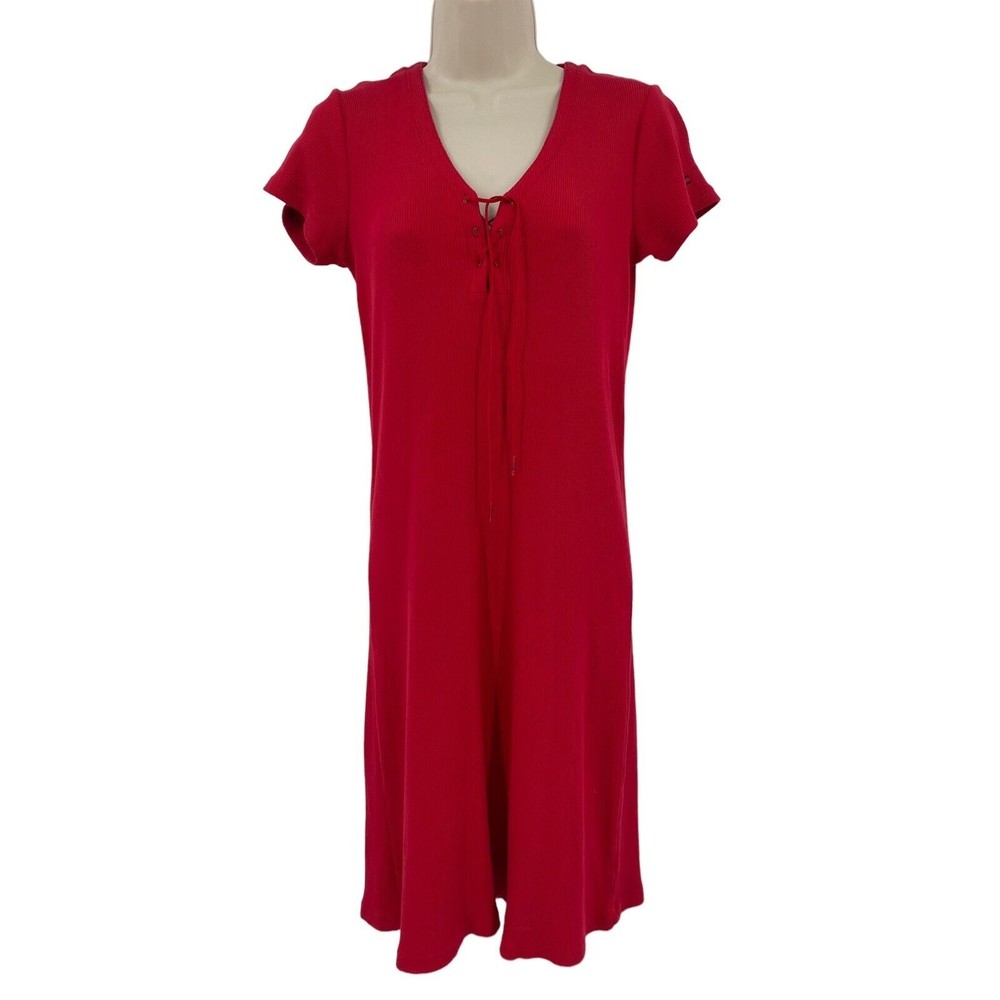 Vintage Tommy Hilfiger Dress Small Women’s Ribbed Red Short Sleeve Y2K 2000